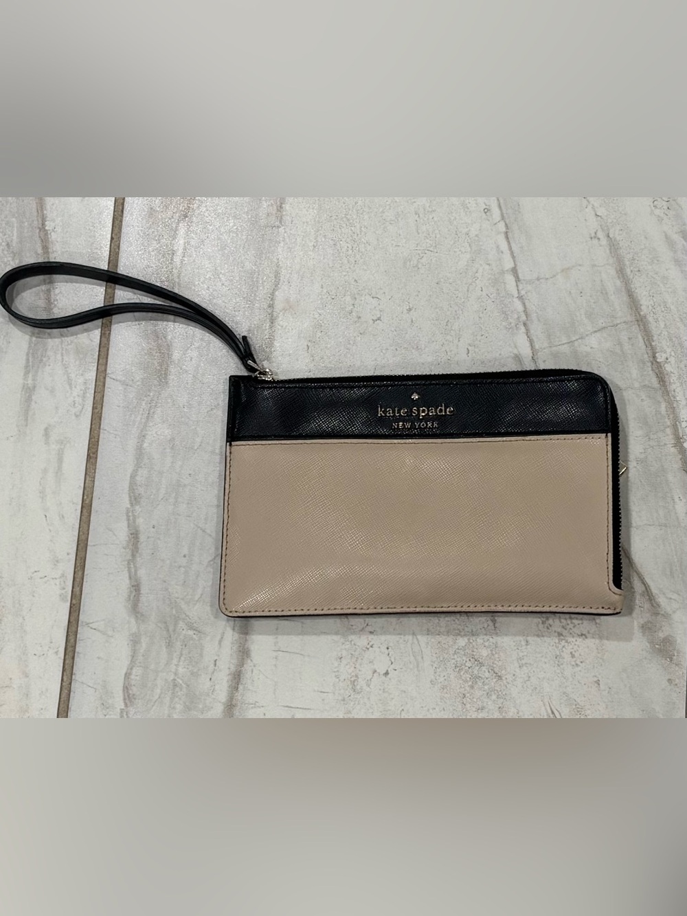 kate spade Black and Beige Leather Wristlet Clutch